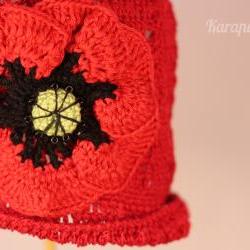 Crochet Poppy Flower Baby Hat /6-12 months